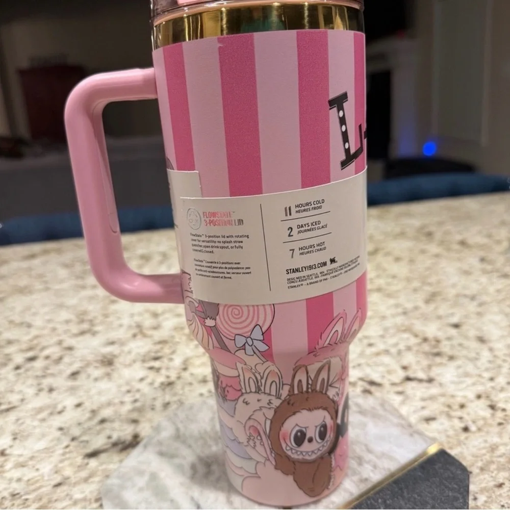 Stanley Pink and Gold Striped Tumbler, Custom Designed, 40oz - Picture 3 of 4